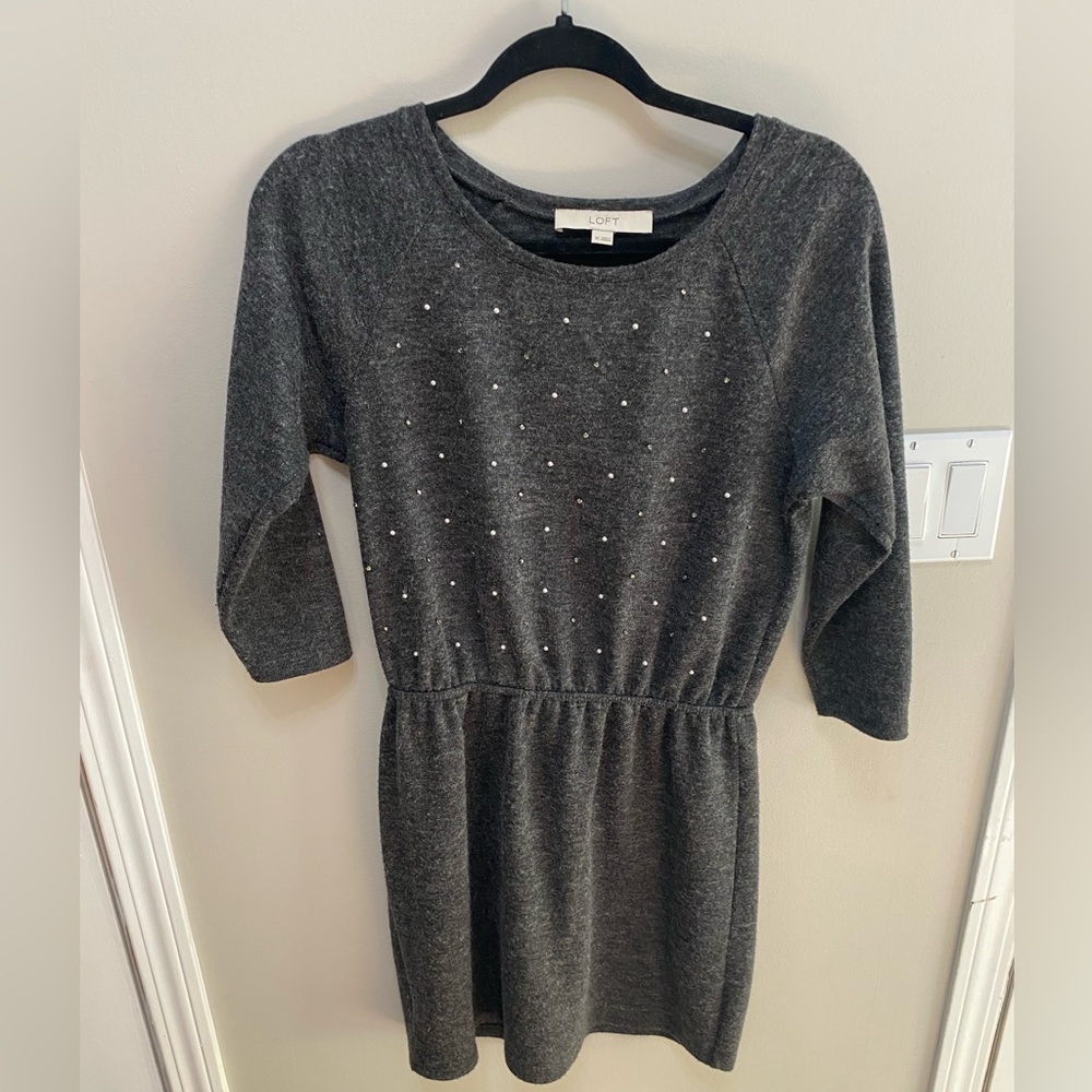 LOFT Gray Sweater Dress with Pearl Accents